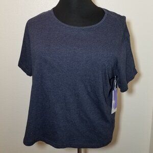 Fit Collective Womens 1X Gray Short Sleeve Crop Top Keyhole Back Gym Workout NWT
